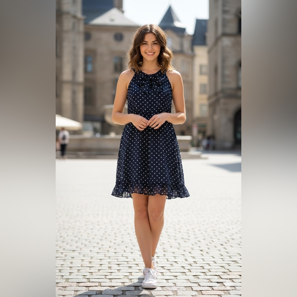 Alex Marie Navy Polka Dot Dress